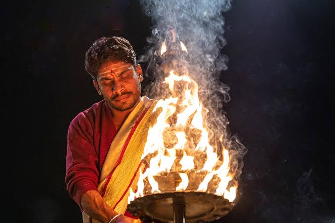 Ganga Aarti Front View with Puja