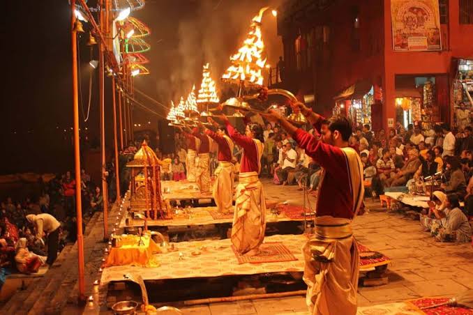 Ganga Aarti Front View with Puja